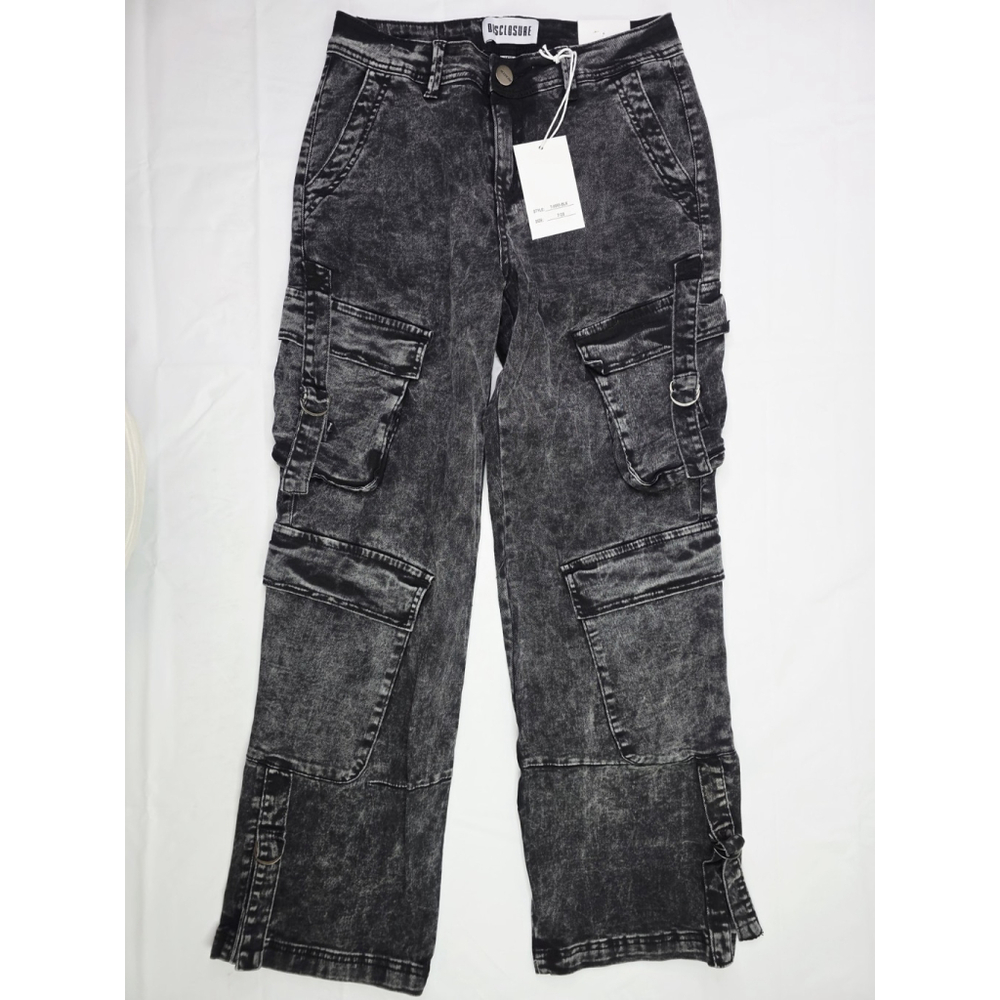 Disclosure Black Acid Wash Denim Cargo Pants Wide Leg Women's Size 7 - Picture 2 of 6